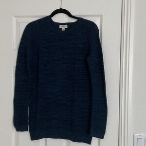 LOFT Deep Teal Ribbed Crewneck Sweater